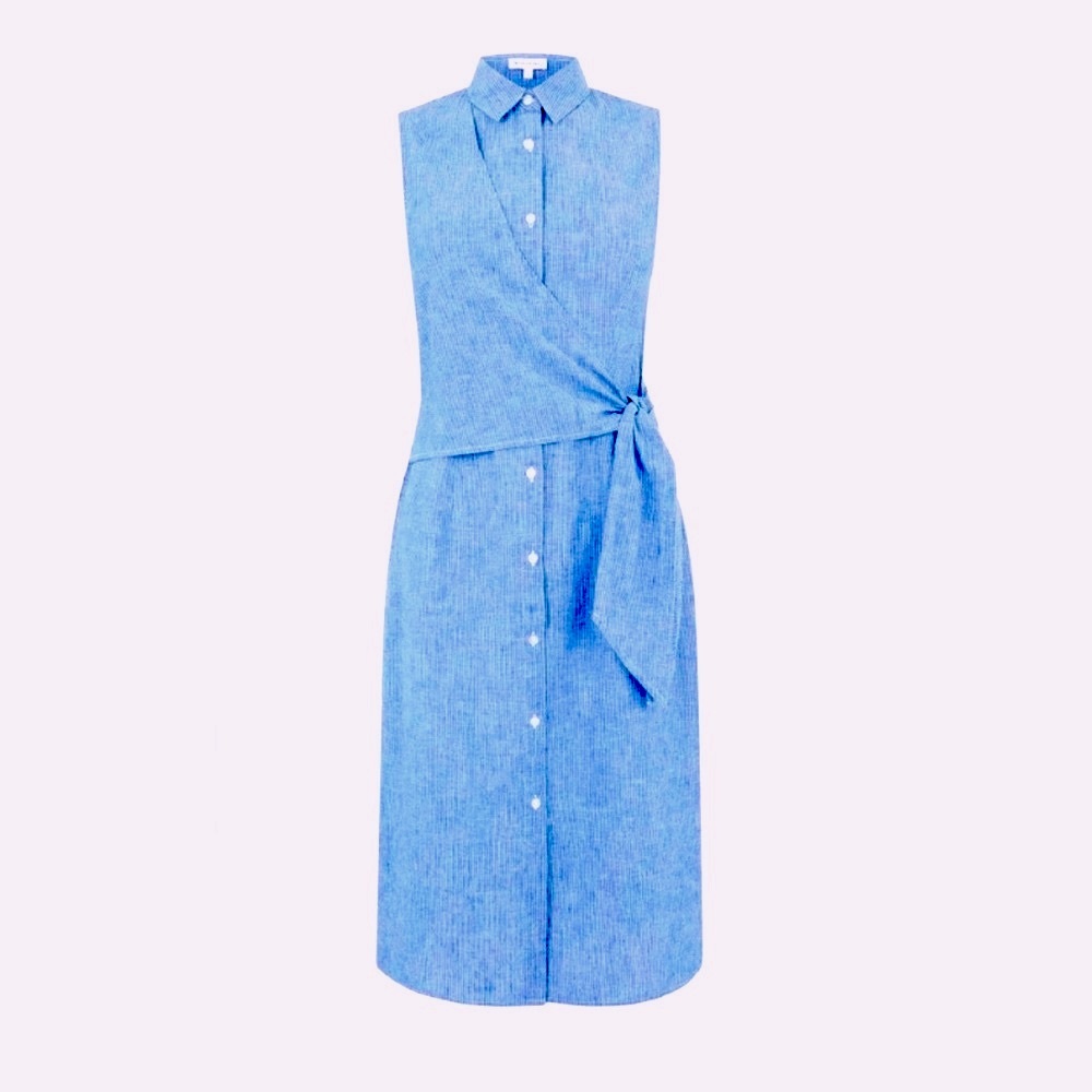 Warehouse Women’s Faux Wrap Blue Midi Dress. Size US 8 / 12 UK. SKU 481